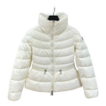 Moncler Stand-Collar Down Puffer Jacket with Drawstring Waist in Ivory