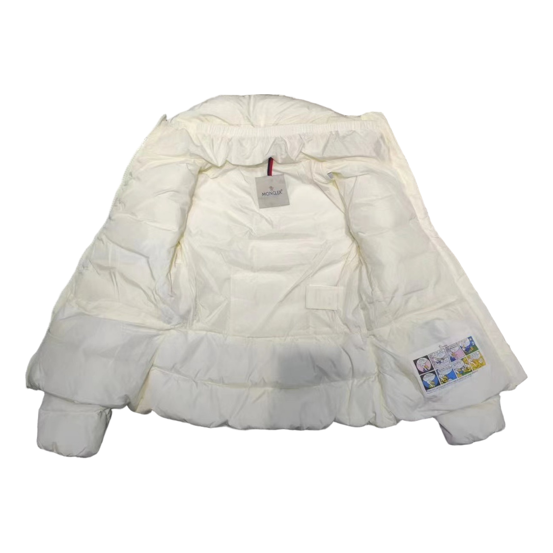Moncler Stand-Collar Down Puffer Jacket with Drawstring Waist in Ivory