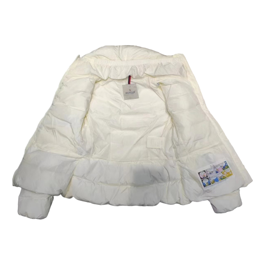 Moncler Stand-Collar Down Puffer Jacket with Drawstring Waist in Ivory