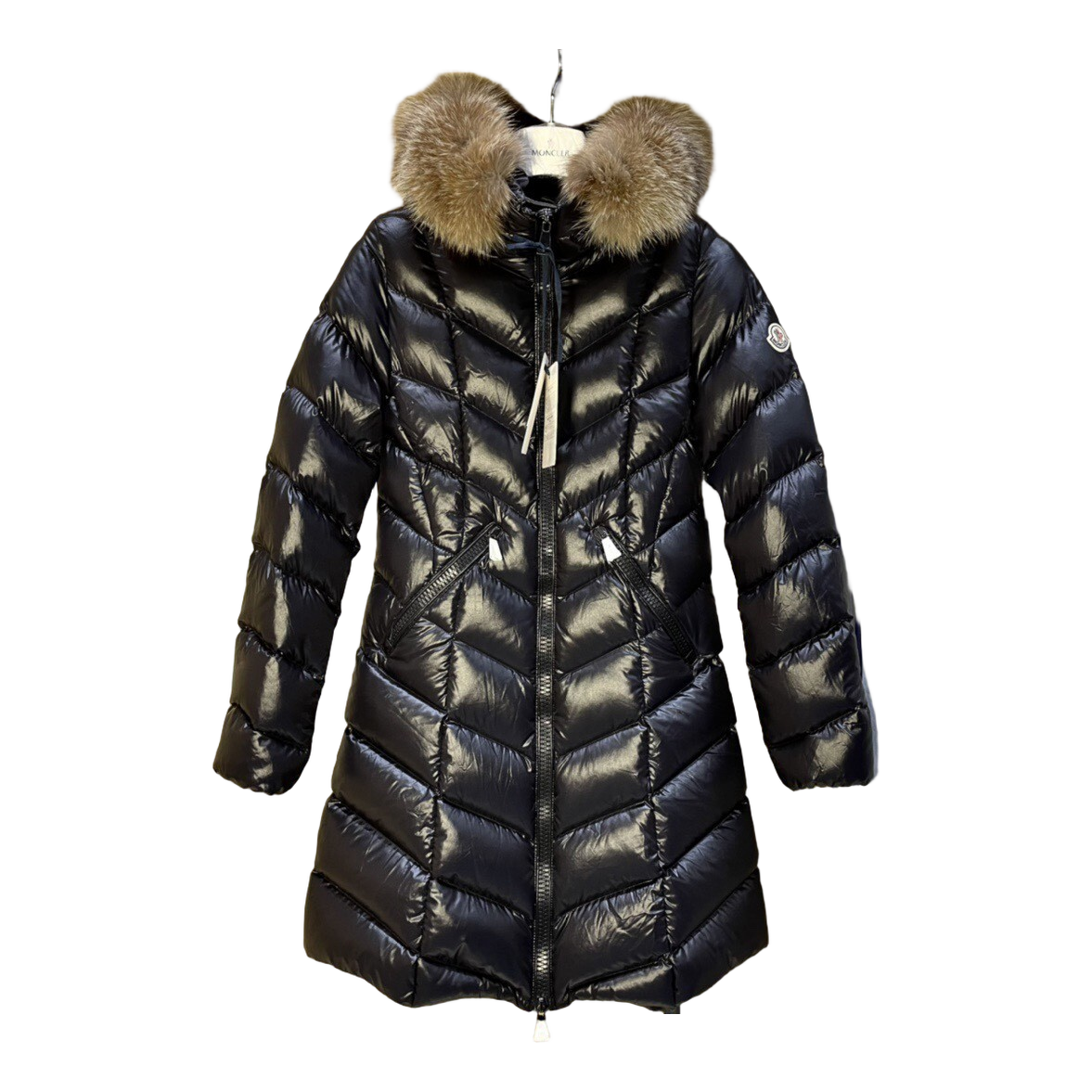 Moncler Fulmarus Chevron-Quilted Hooded Down Coat in Black