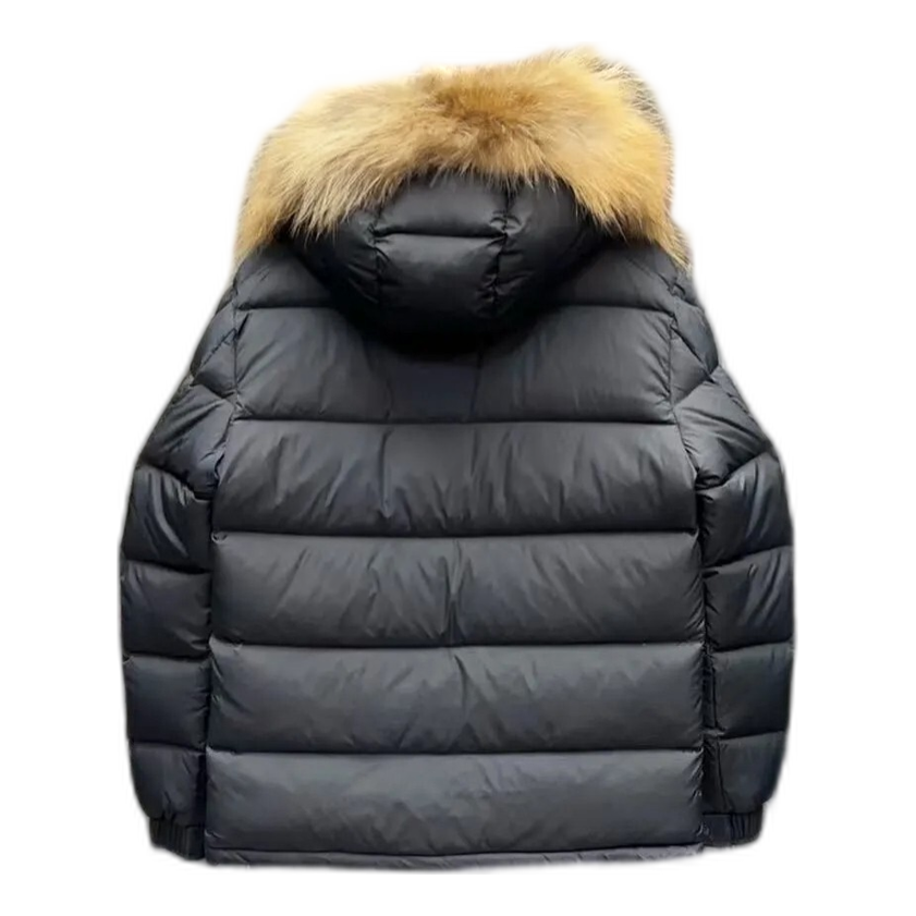 Moncler Fur-Trim Hooded Short Down Puffer Jacket in Black