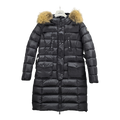 Moncler Four-Pocket Fur-Trim Hooded Long Down Coat in Black