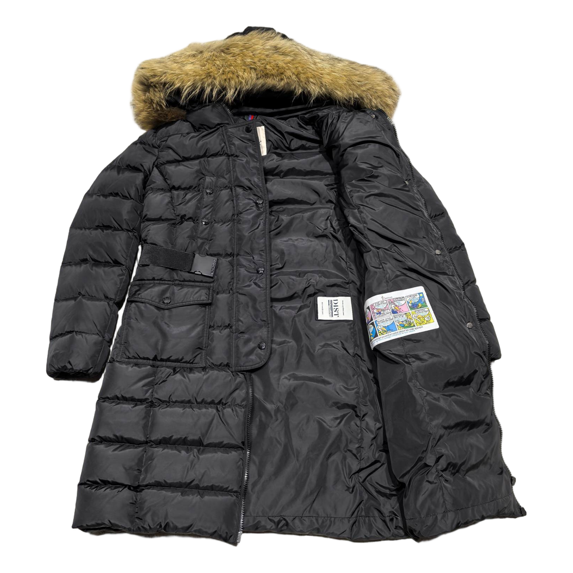 Moncler Four-Pocket Fur-Trim Hooded Long Down Coat in Black