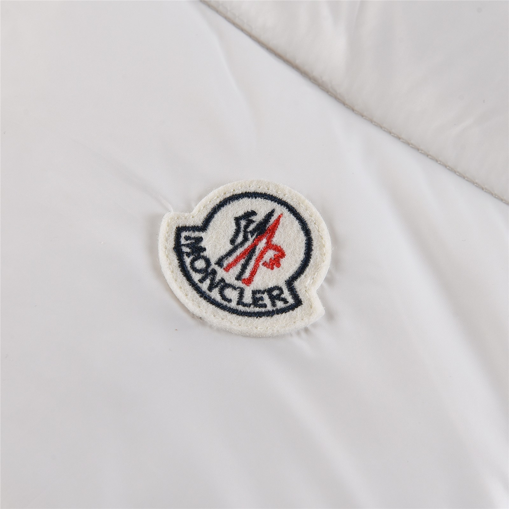 Moncler Tricolour Sleeve-Stripe Hooded Down Puffer Jacket – White
