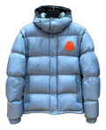 Moncler Hooded Down Puffer Jacket with Orange Badge - Ice Blue