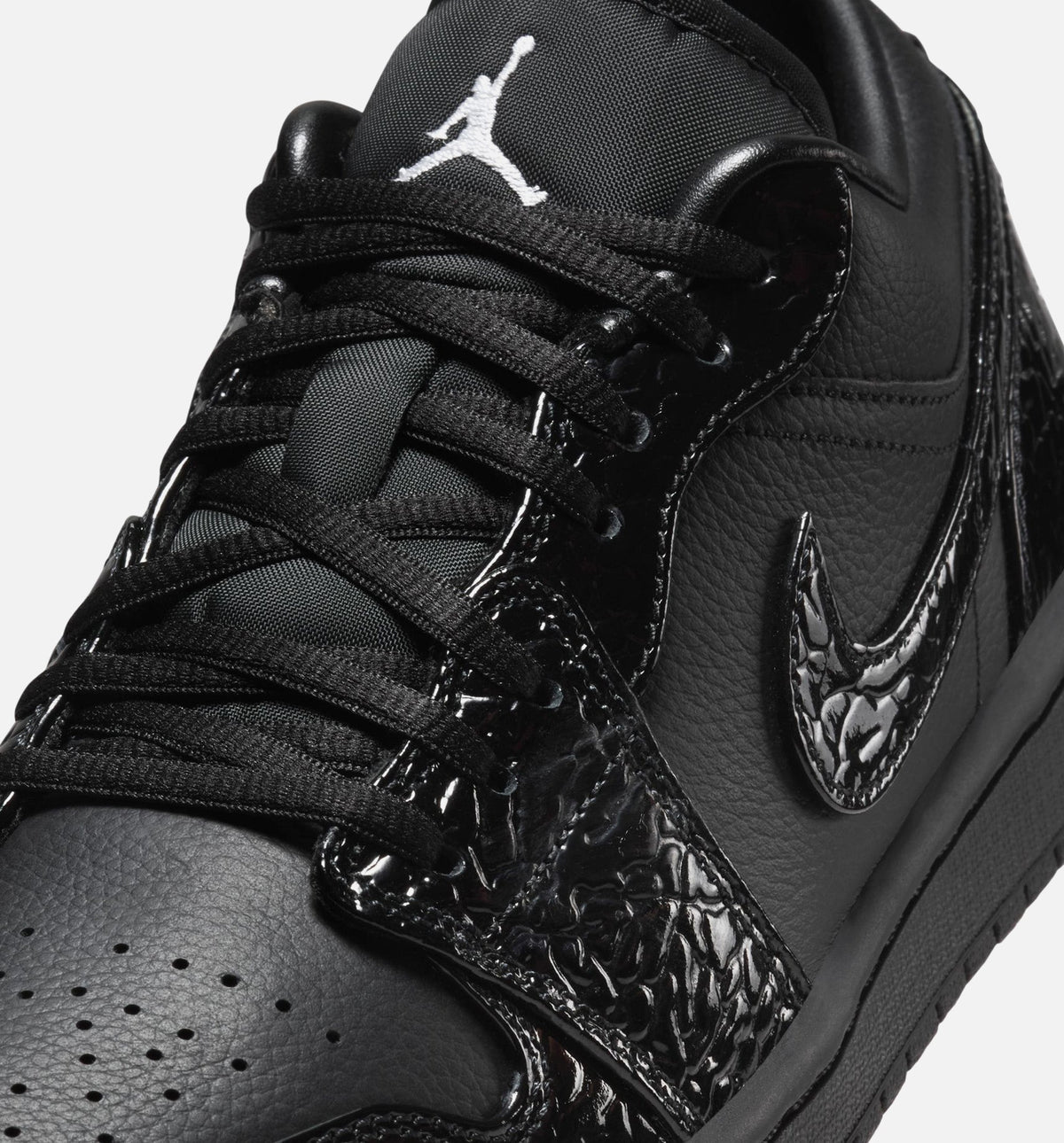 Air Jordan 1 Low Patent Elephant Women's Lifestyle Shoes - Black/Black/White/Metallic Silver