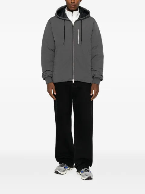 Moose Knuckles drawstring-hooded logo-patch jacket
