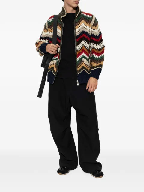 sacai crochet-knit chevron-pattern cardigan