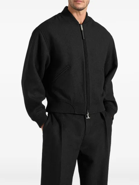 Manière De Voir Leandro in black herringbone-brushed wool bomber jacket