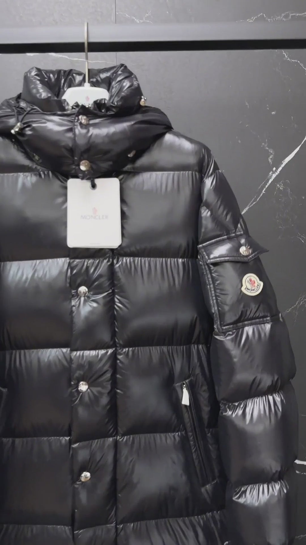 Moncler Hanoverian Glossy Hooded Long Down Puffer Coat