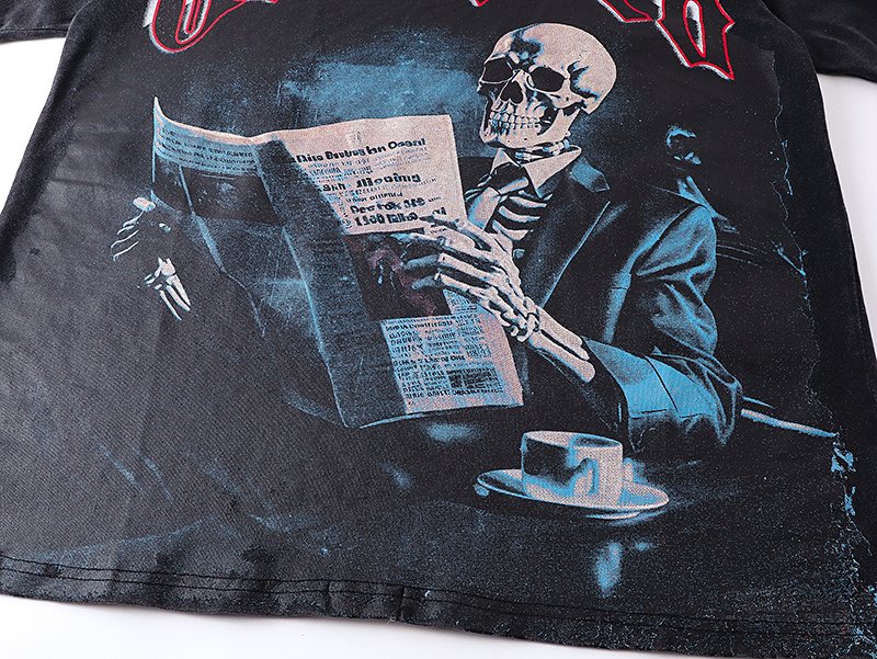 Godspeed Washed Black Skull Newspaper Graphic Short-Sleeve T-Shirt
