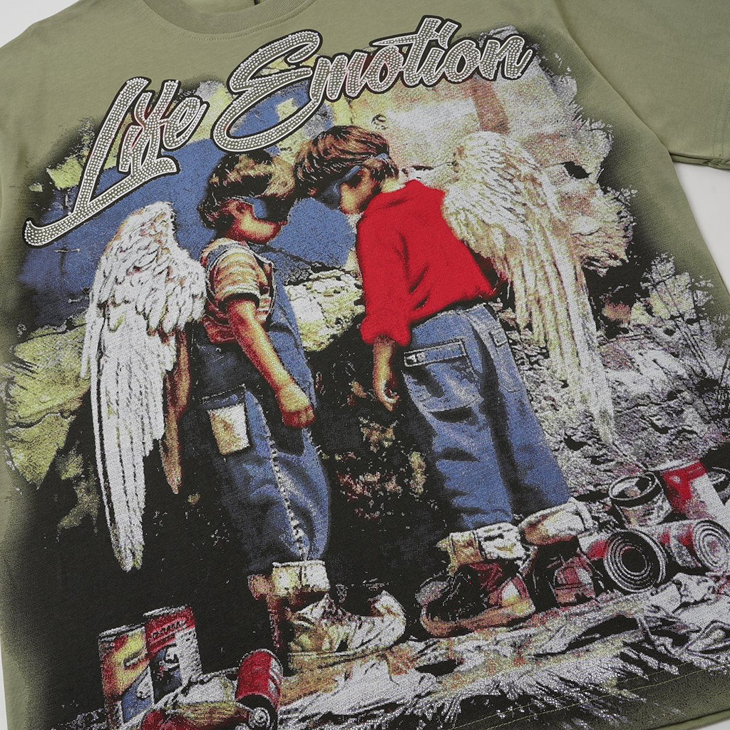 MIXED EMOTION Rhinestone Graphic T-Shirt