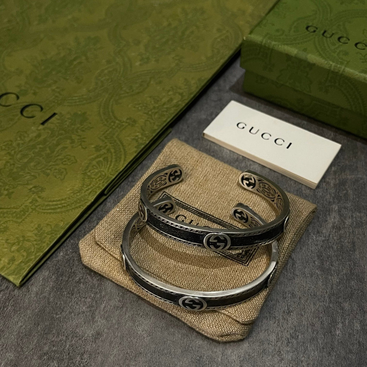 Gucci Black Enamel Vintage Double G Bracelet