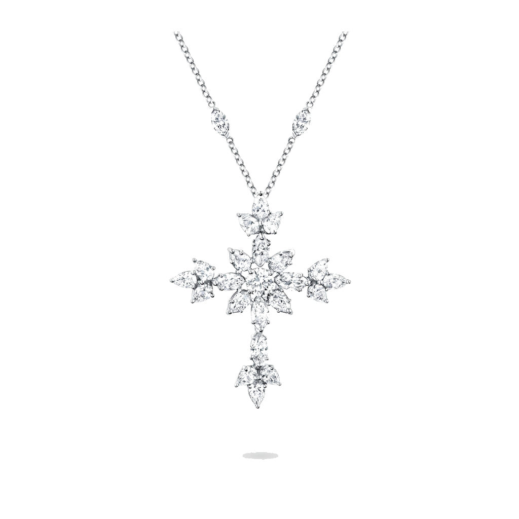 Harry Winston Style Snowflake Cross Cubic Zirconia Necklace