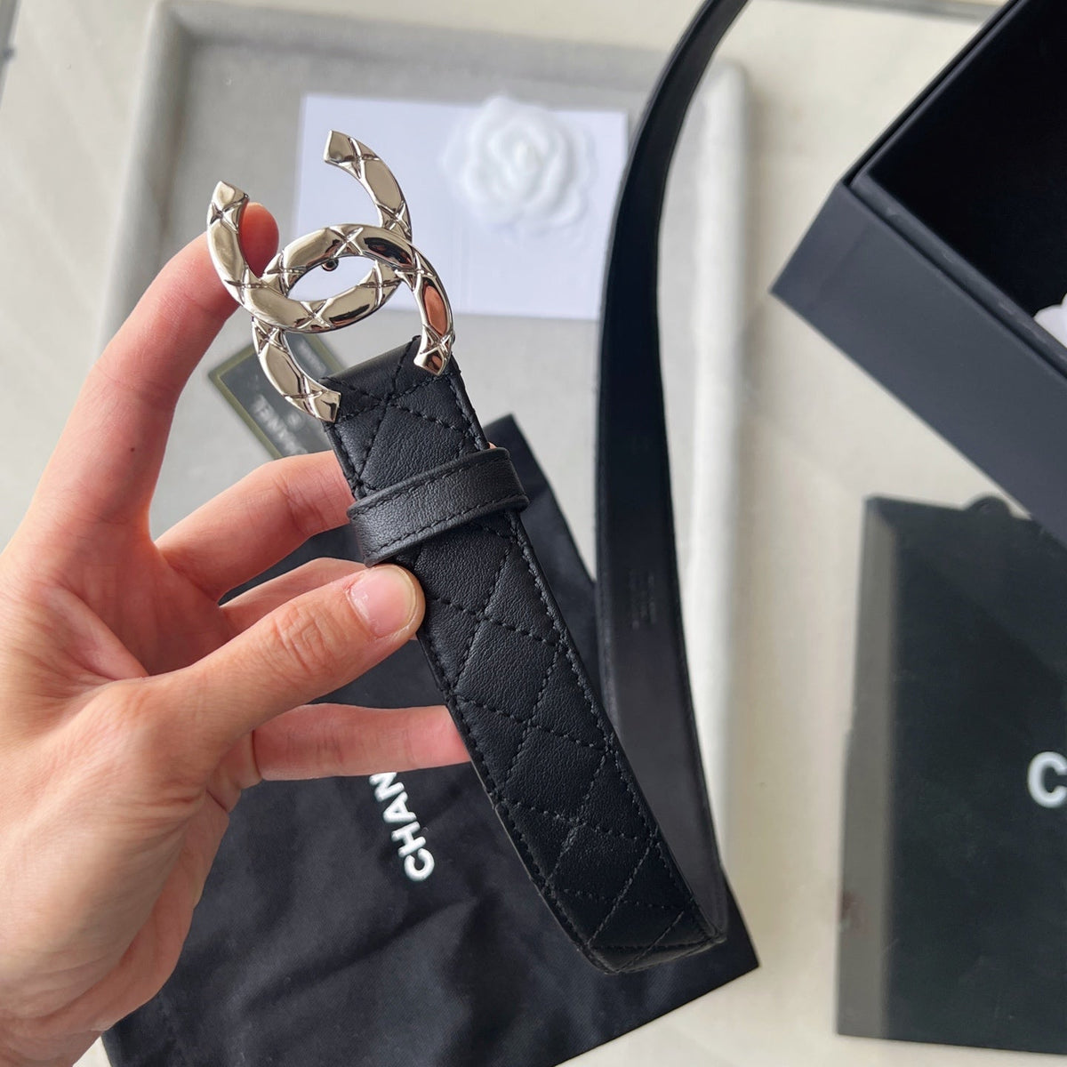 CHANEL 25S BELT 30 MM IN BLACK CALFSKIN 616604