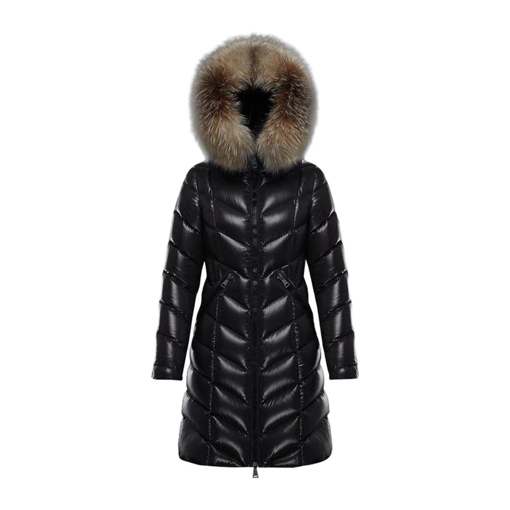Moncler Fulmarus Chevron-Quilted Fur-Trim Long Down Coat