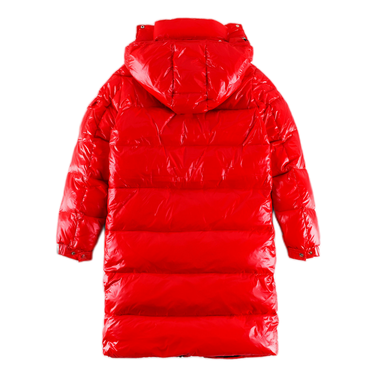 Moncler Hanoverian Glossy Red Hooded Long Down Puffer Coat