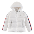 Moncler Glossy Tricolour Sleeve-Stripe Hooded Down Puffer Jacket