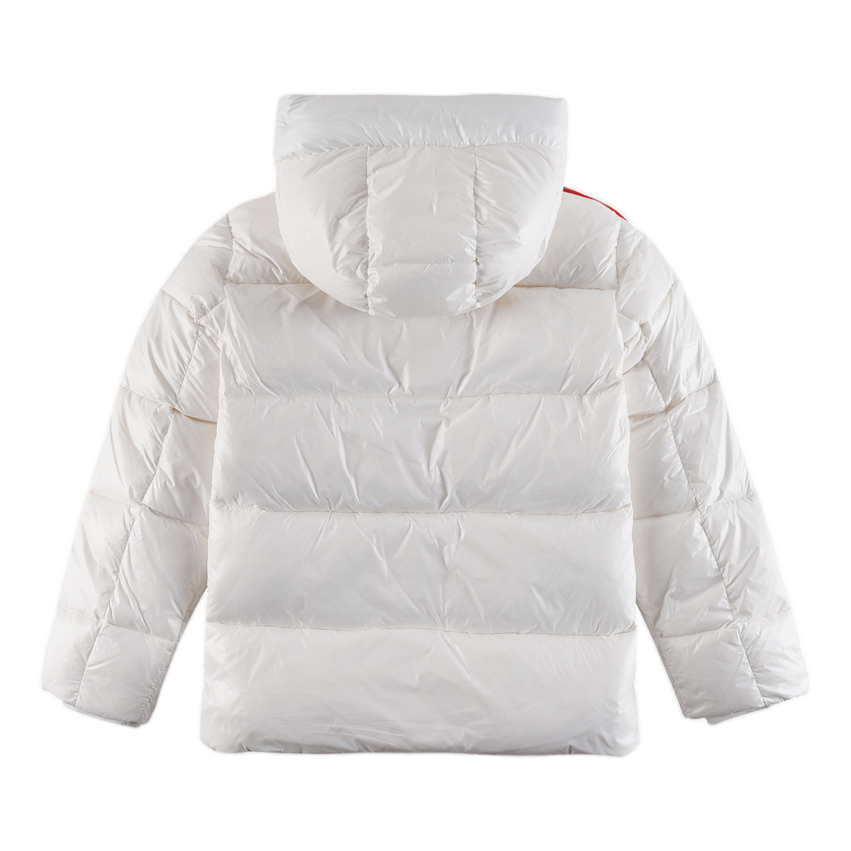 Moncler Glossy Tricolour Sleeve-Stripe Hooded Down Puffer Jacket