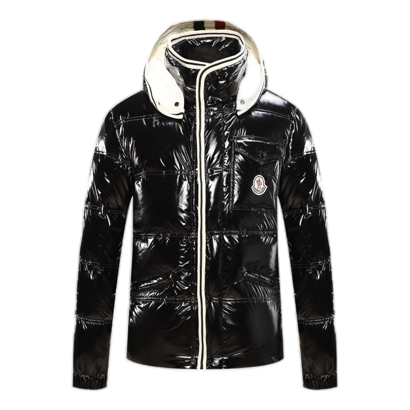 Moncler Glossy Hooded Down Puffer Jacket with Contrast Trim