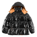 Moncler Glossy Black Short Down Puffer Jacket with Copper-Colored Lining