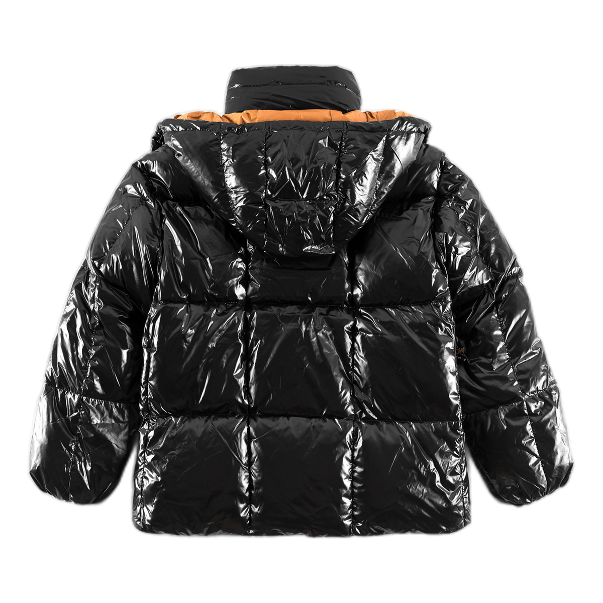 Moncler Glossy Black Short Down Puffer Jacket with Copper-Colored Lining