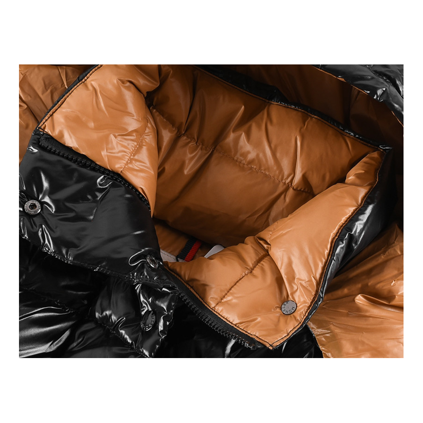 Moncler Glossy Black Short Down Puffer Jacket with Copper-Colored Lining
