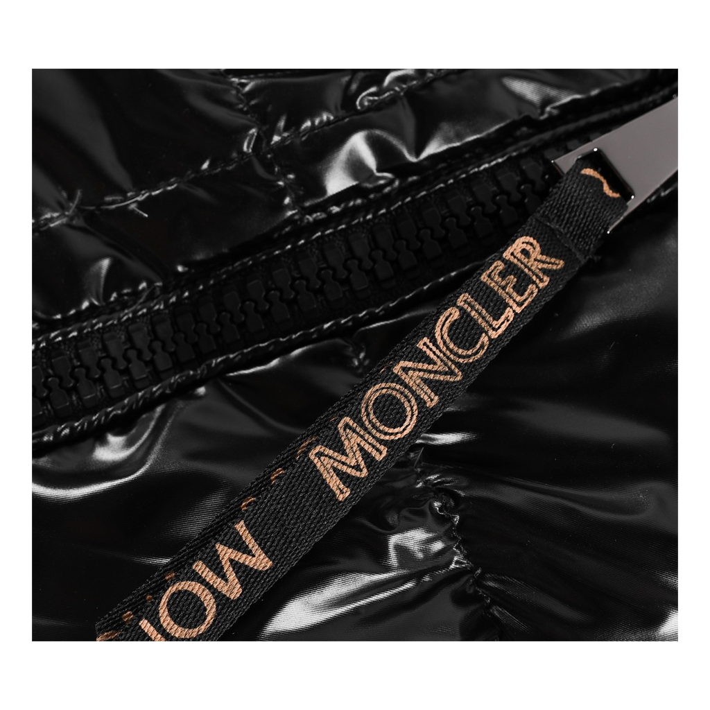 Moncler Glossy Black Short Down Puffer Jacket with Copper-Colored Lining