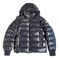 Moncler Glossy Navy Hooded Down Puffer Jacket with Logo Zip