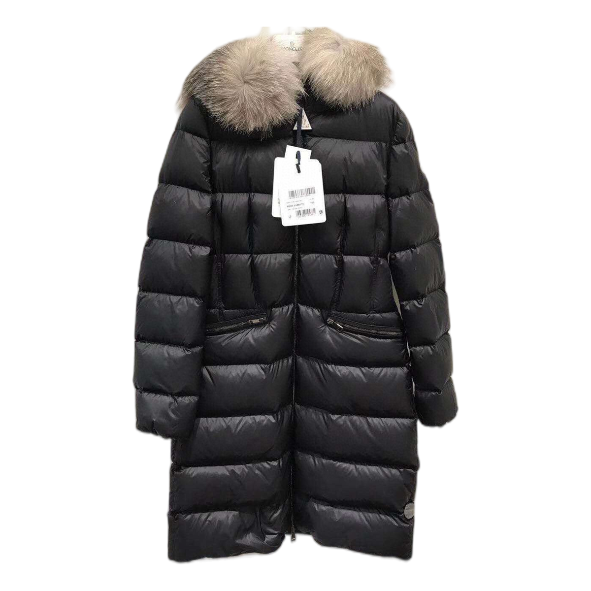 Moncler Four-Pocket Fur-Trim Hooded Long Down Coat in Black
