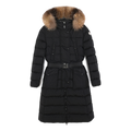 Moncler Khloe Belted Fur-Trim Hooded Long Down Coat in Black