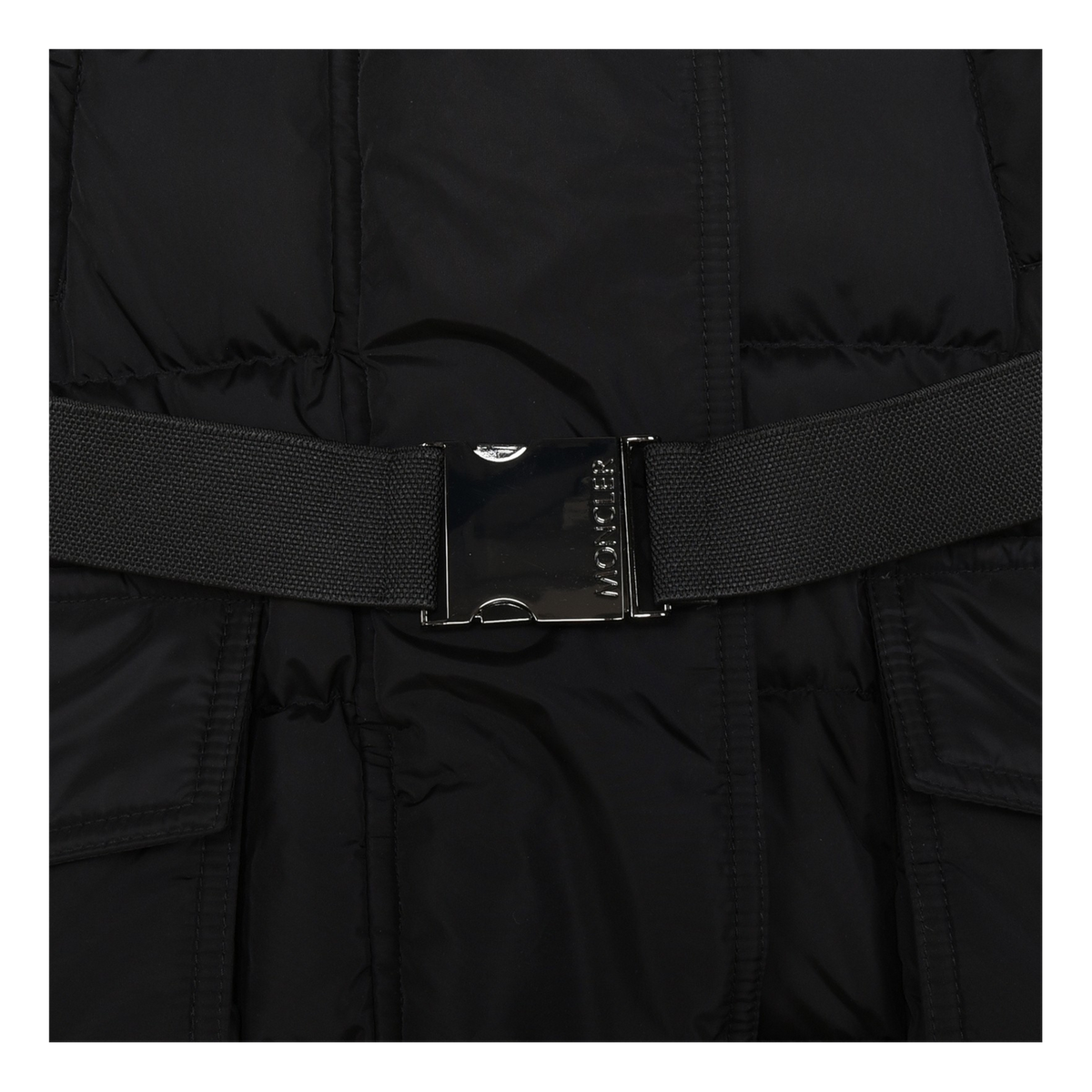 Moncler Khloe Belted Fur-Trim Hooded Long Down Coat in Black