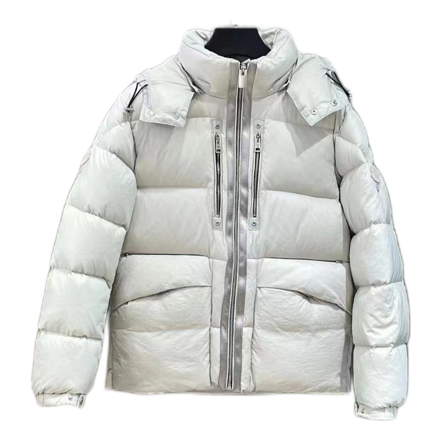 Moncler Two-Way Zip Hooded Down Puffer Jacket in Off White