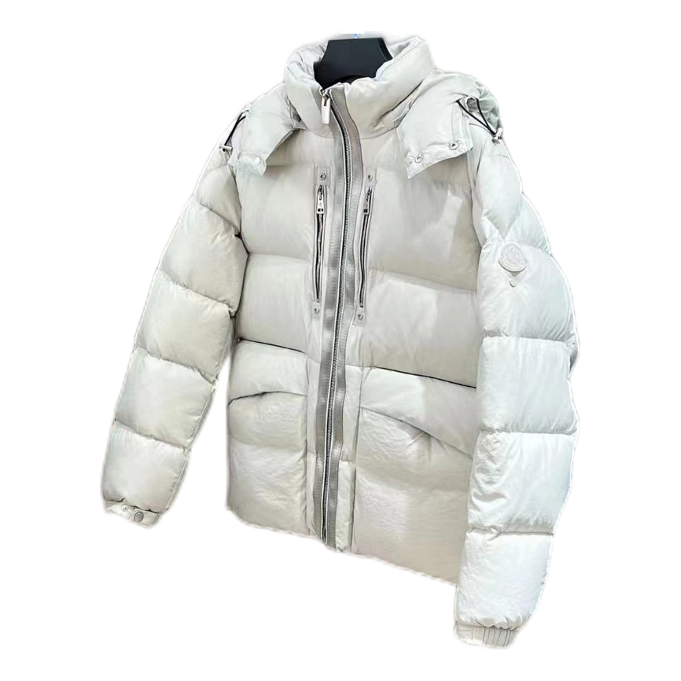 Moncler Two-Way Zip Hooded Down Puffer Jacket in Off White