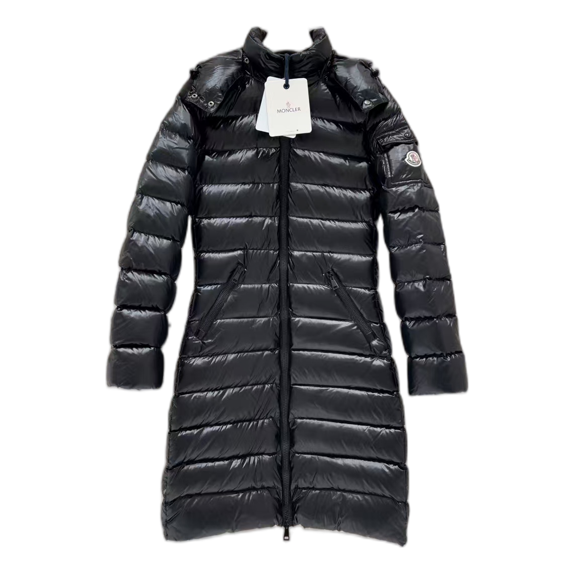 Moncler Long Quilted Down Coat with Fur-Trim Hood - Black