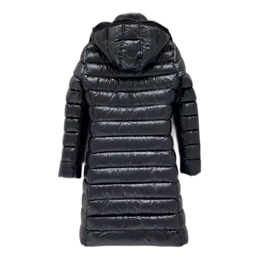 Moncler Long Quilted Down Coat with Fur-Trim Hood - Black