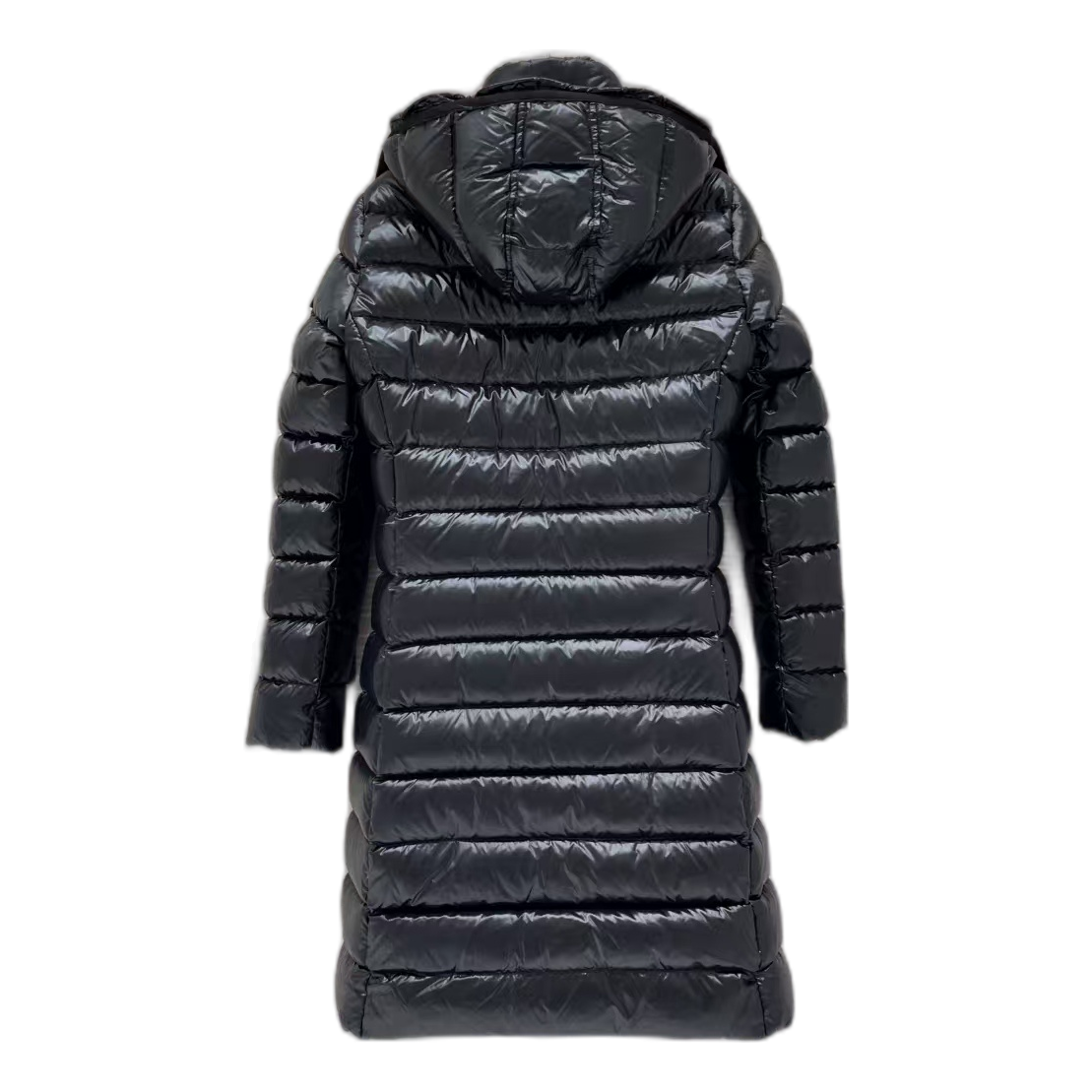 Moncler Long Quilted Down Coat with Fur-Trim Hood - Black