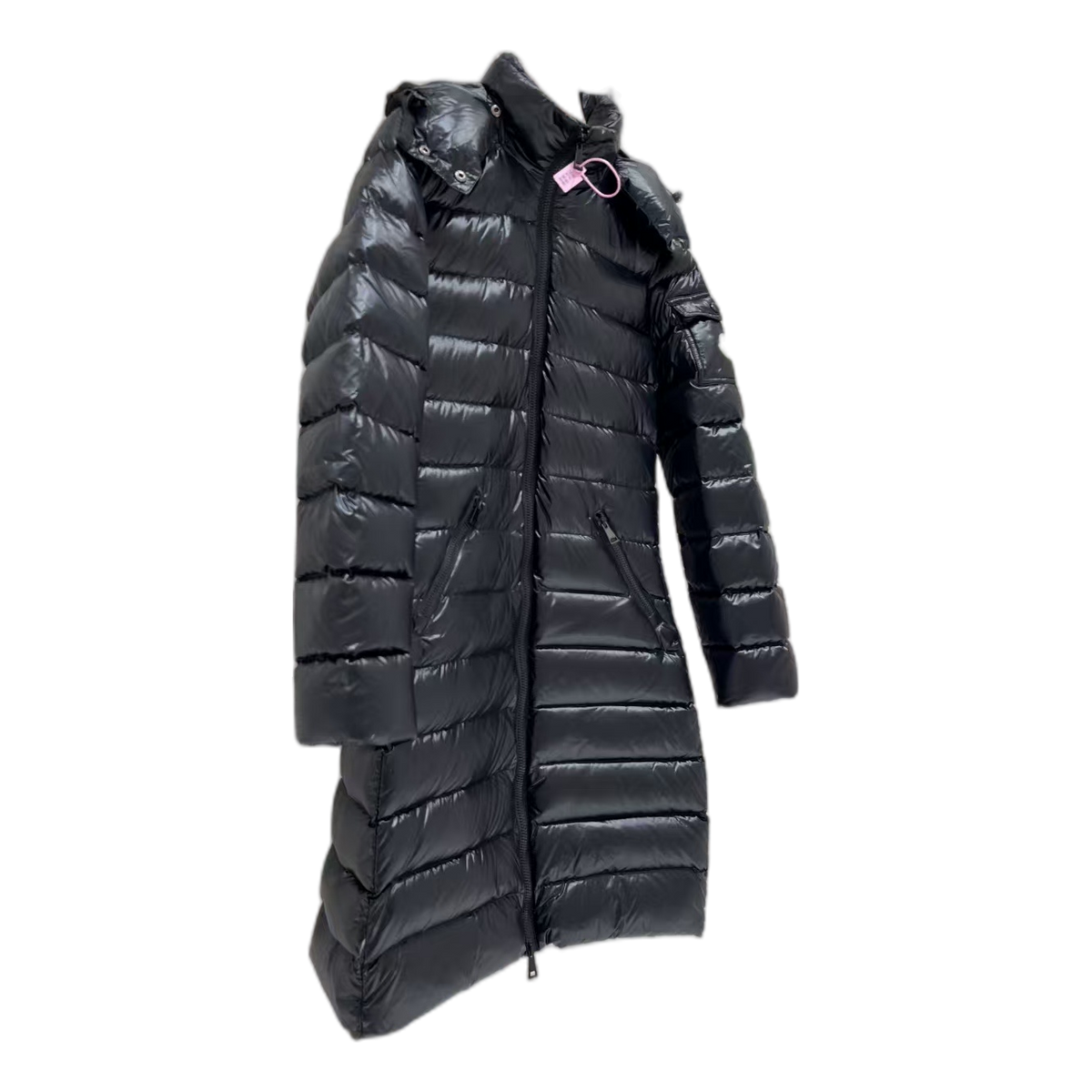 Moncler Long Quilted Down Coat with Fur-Trim Hood - Black