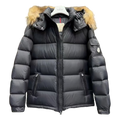Moncler Fur-Trim Hooded Down Puffer Jacket in Black