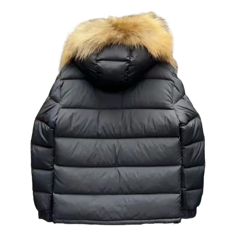 Moncler Fur-Trim Hooded Down Puffer Jacket in Black