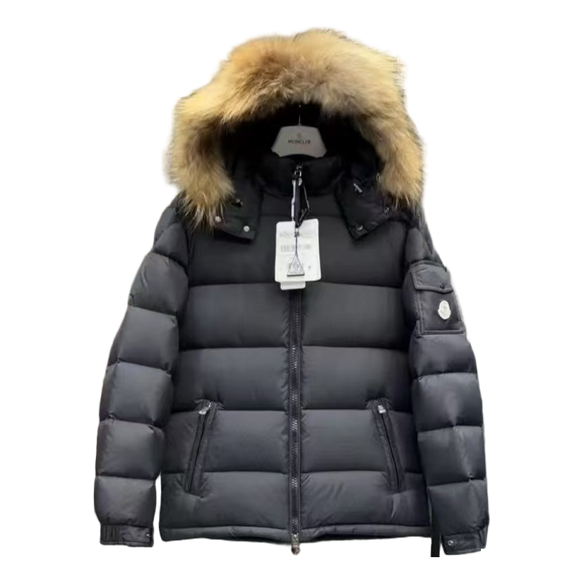 Moncler Fur-Trim Hooded Down Puffer Jacket in Black