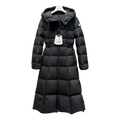 Moncler Fitted Hooded Long Down Puffer Coat in Black