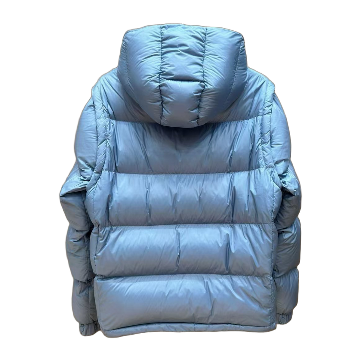 Moncler Hooded Down Puffer Jacket with Orange Badge - Ice Blue
