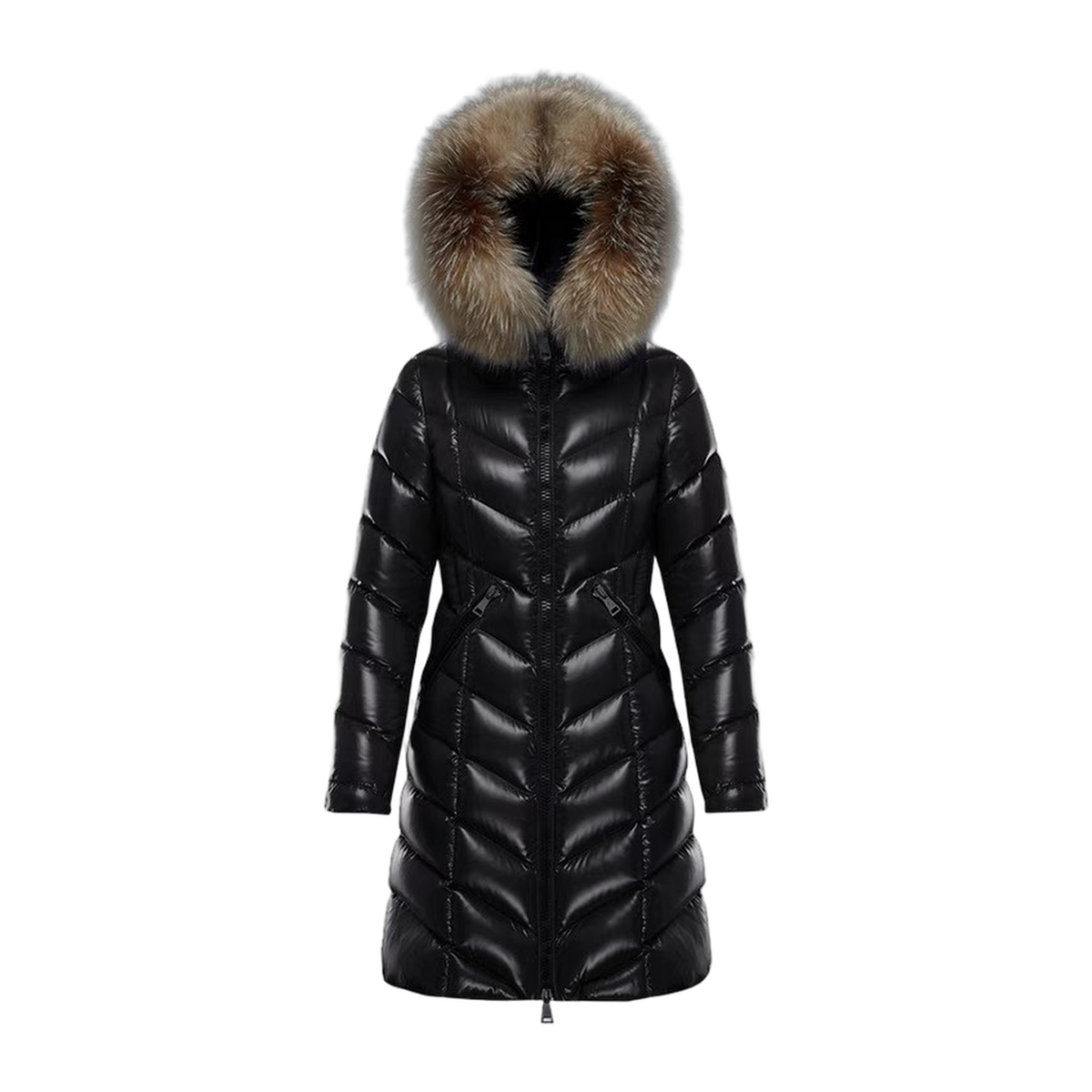 Moncler Fulmarus Chevron-Quilted Fur-Trim Long Down Coat