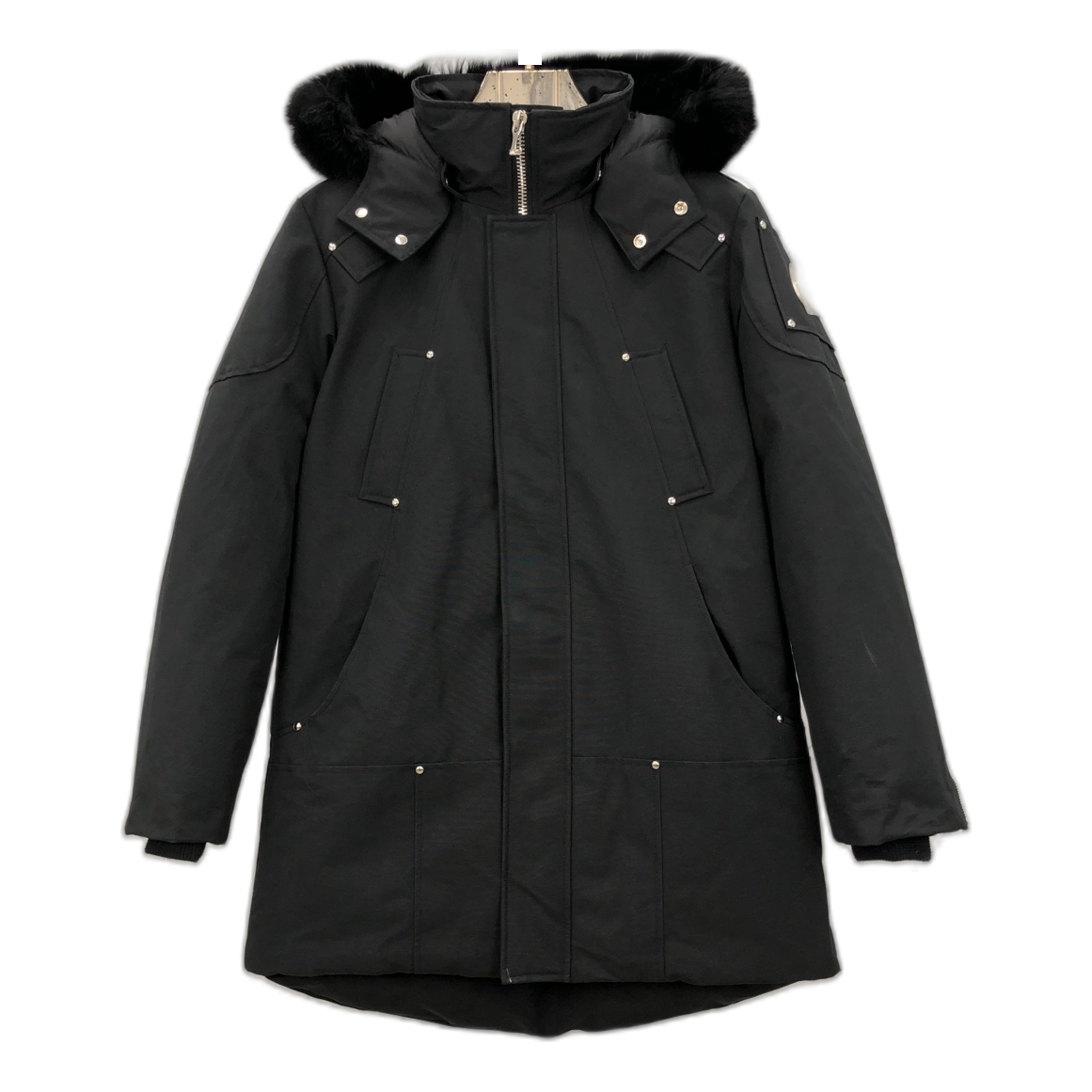 Moose Knuckles Curved-Hem Fur-Trim Hooded Down Parka – Black