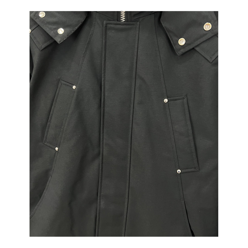 Moose Knuckles Curved-Hem Fur-Trim Hooded Down Parka – Black
