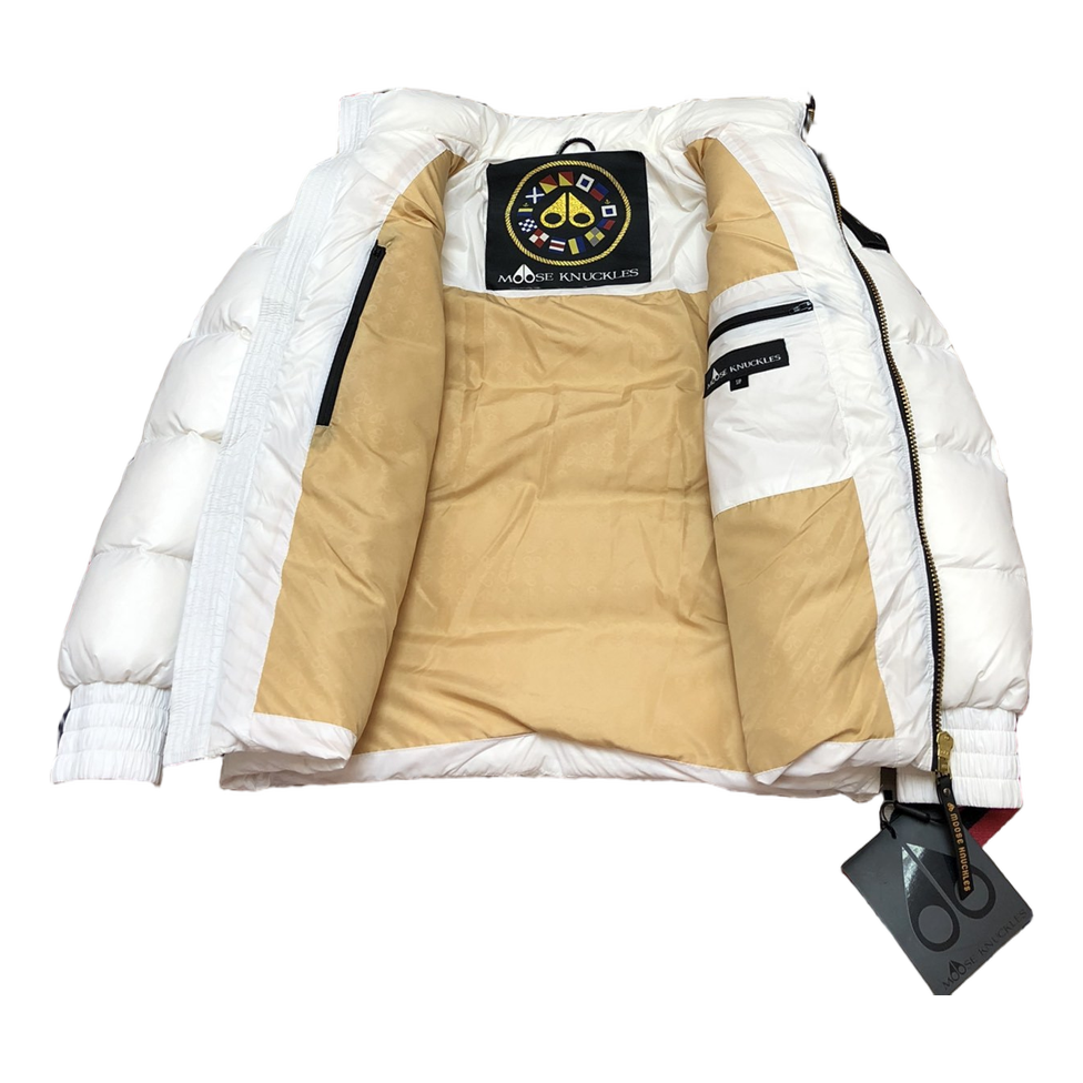 Moose Knuckles Logo-Zip Quilted Down Bomber Jacket – Off White