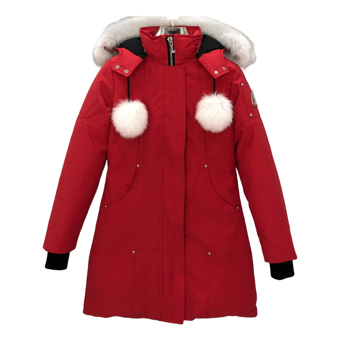 Moose Knuckles Stirling Down Parka with White Fur Trim & Pom-Pom