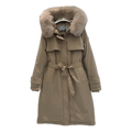 Prada Belted Faux Fur-Trim Hooded Coat – Beige