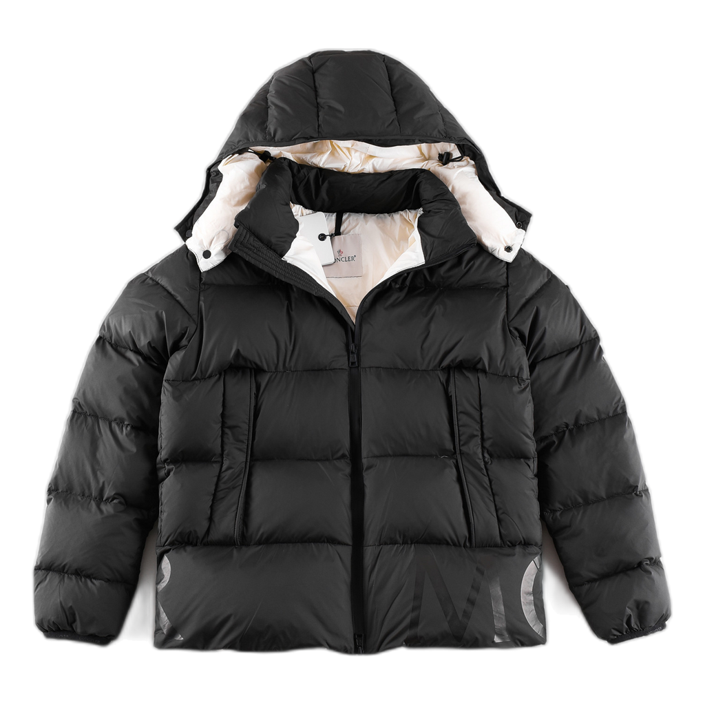 Moncler Logo-Hood Down Puffer Jacket with Contrast Lining in Black